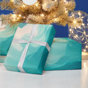 Papier Cadeau Vagues fluides sarcelle et blanc Abstrait