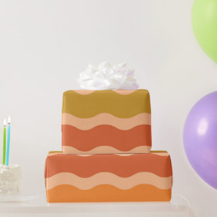 Papier Cadeau Vagues groovy rétro des années 60 et 70 en orange 