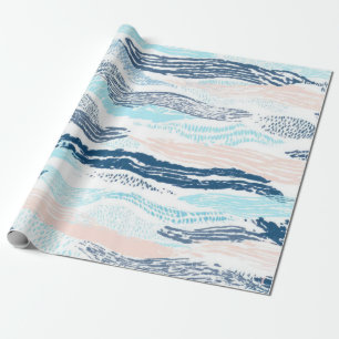 Papier Cadeau Vagues océaniques abstraites motif texturé bleu ro