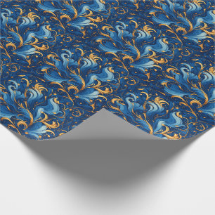 Papier Cadeau Vagues royales de fantaisie Tourbillons de bleu et
