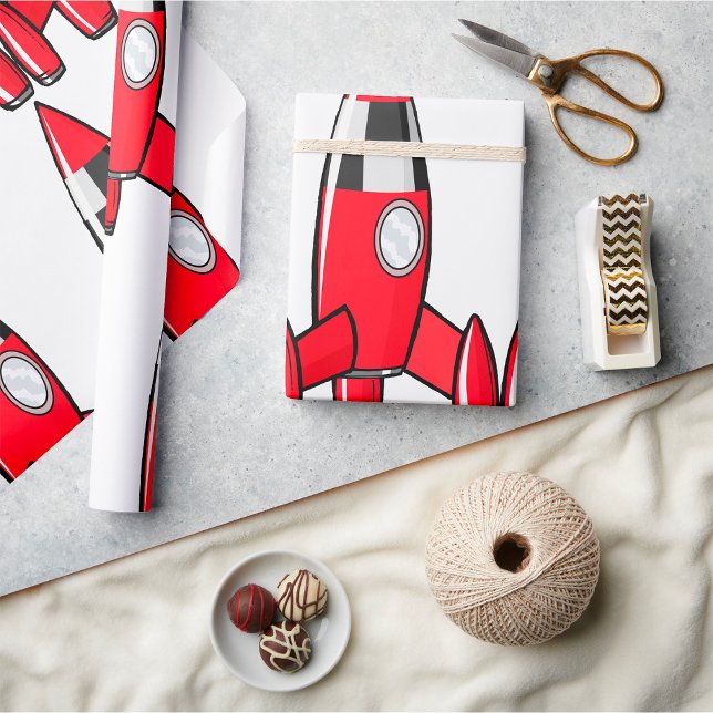 Papier Cadeau Vaisseau spatial jouet rouge fusée rétro Sci-Fi es (Créateur téléchargé)