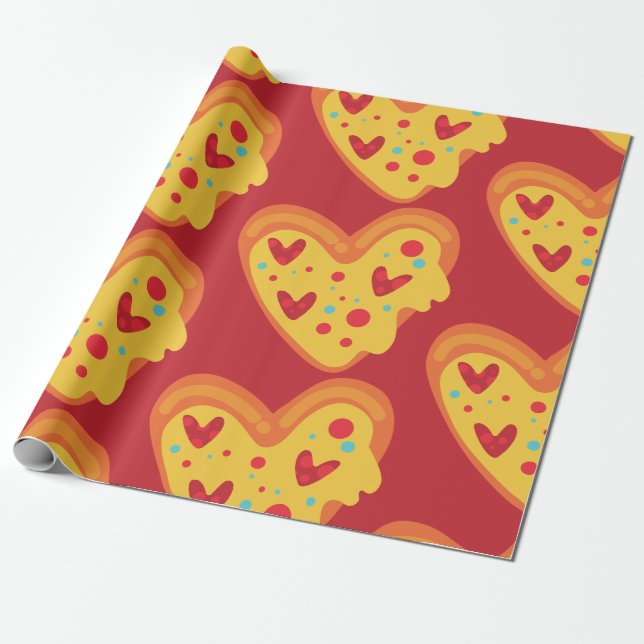 Papier Cadeau valentine coeur pizza amour vibrante (Déroulé)