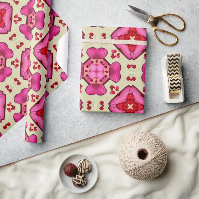 Papier Cadeau Valentine coeur rouge romance motif abstrait 19 (Artisanat)