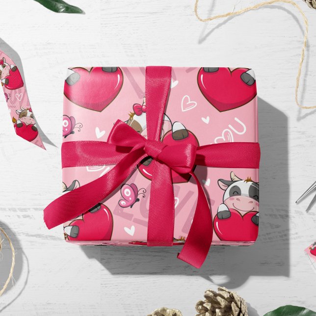 Papier Cadeau Valentine Coeurs rouges de vache | Enveloppe cadea (Créateur téléchargé)