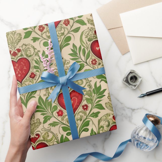 Papier Cadeau Valentine Day Vintage Hearts  (Cadeaux)