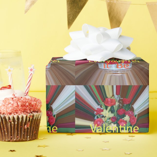 Papier Cadeau Valentine Happy Valentine Cute Floral Texte Design (Fête d'anniversaire)