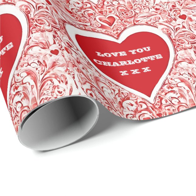 Papier Cadeau Valentine Je T'Aime Motif Rouge Et Blanc (Coin rond)