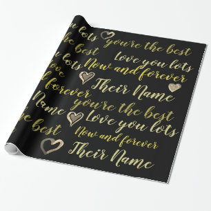 Papier Cadeau VALENTINE personnalisée - Mots d'amour Black Gold