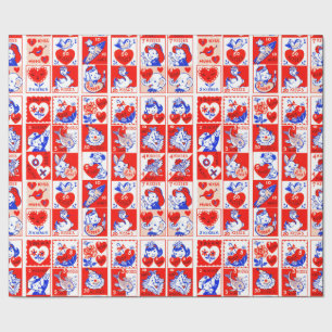 Papier Cadeau Valentine Retro Love Hugs Motif