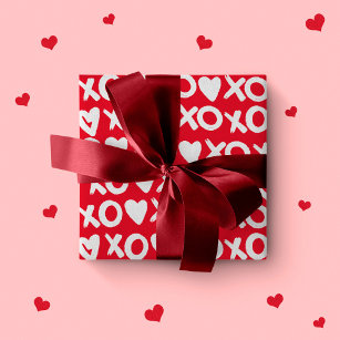Papier Cadeau Valentine rouge blanc xo coeurs amour motif