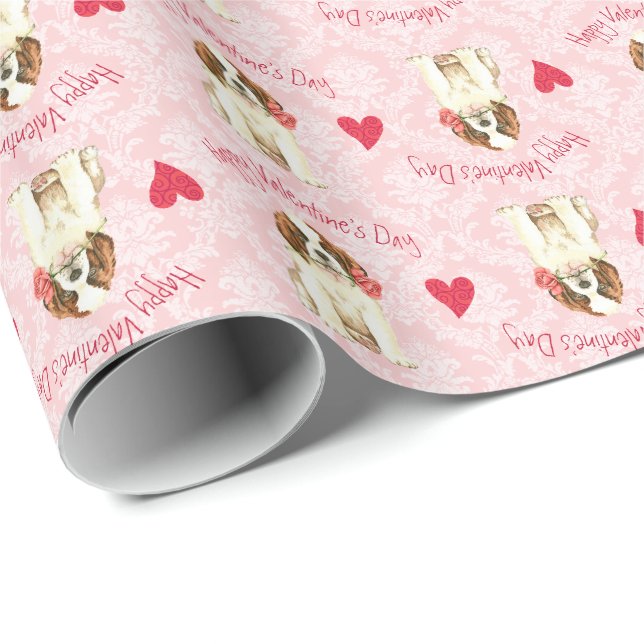 Papier Cadeau Valentine St Bernard rose (Coin rond)