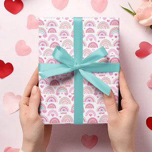 Papier Cadeau Valentines Day Cute Boho Coeurs et Rainbows