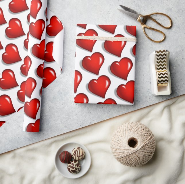 Papier Cadeau Valentine's Day Wrapping Paper Red Hearts (Artisanat)