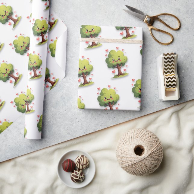 Papier Cadeau Valentine's Day Wrapping Paper Tree Red Hearts (Artisanat)