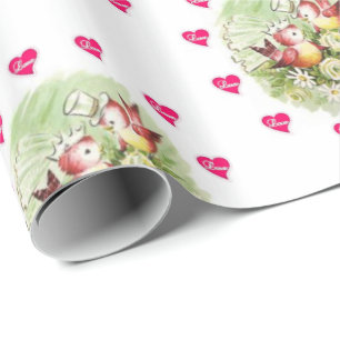 Papier Cadeau Valentine's Day Wrapping Papier Oiseau Vintage