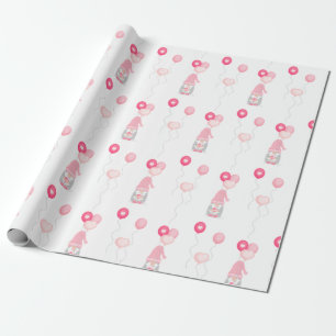 Papier Cadeau Valentines Gnome tenant des ballons