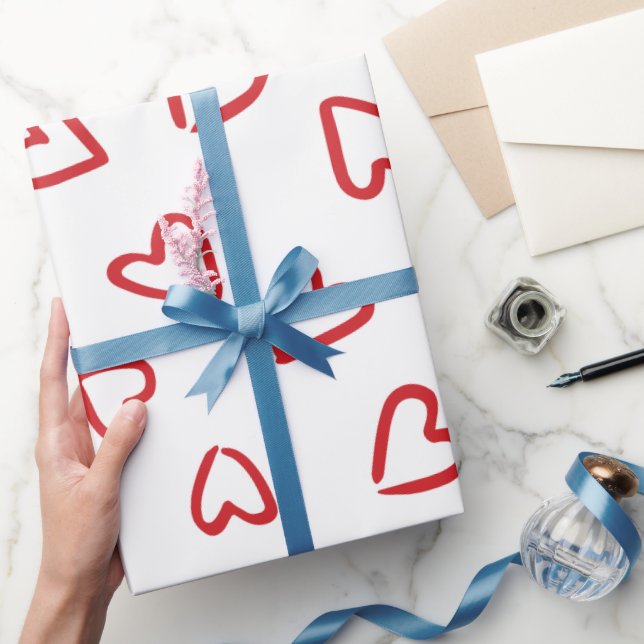 Papier Cadeau Valentines jour rouge et blanc motif coeur (Cadeaux)