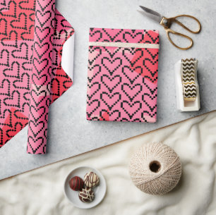 Papier Cadeau Valentines Pixels Coeur