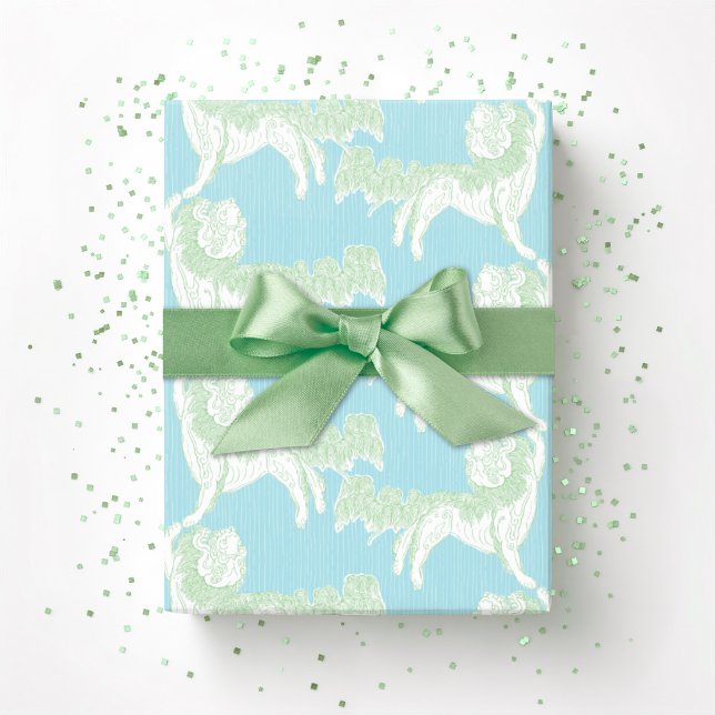 Papier Cadeau Valse Foo Dog en vert et aqua (Créateur téléchargé)