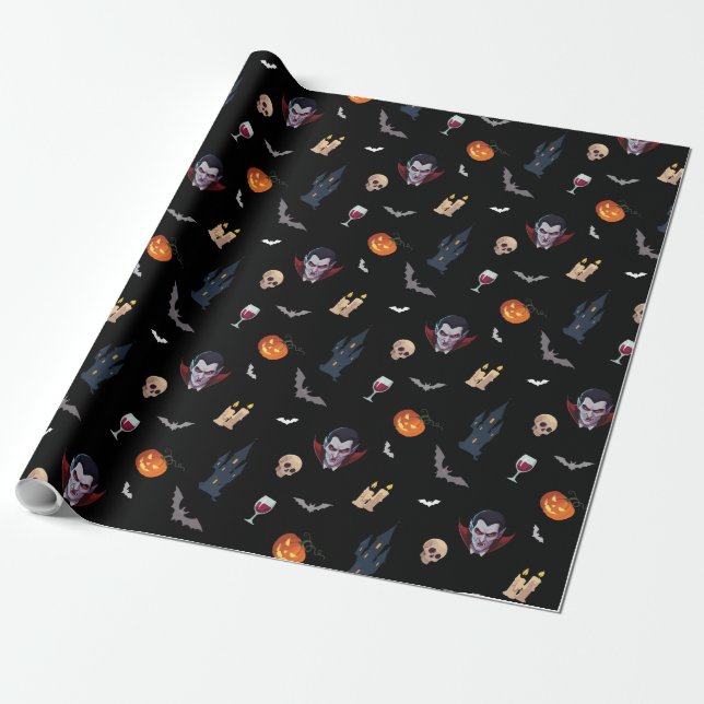 Papier Cadeau 🧛 ‍ ♂️ vampire gothique Halloween Black Wrap 🎁 (Déroulé)