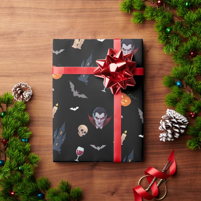 Papier Cadeau 🧛 ‍ ♂️ vampire gothique Halloween Black Wrap 🎁 (Cadeau de vacances)