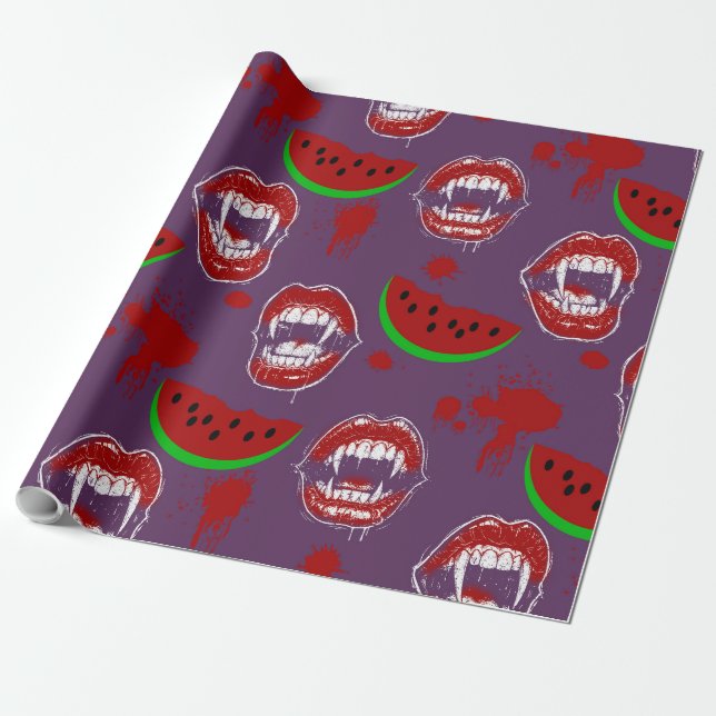 Papier Cadeau Vampire Mangeant Pastèque Halloween en Juillet Vio (Déroulé)
