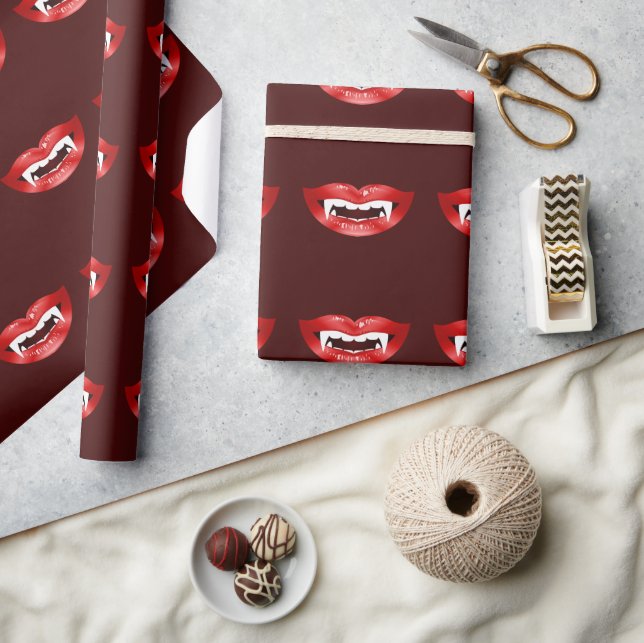 Papier Cadeau Vampire Mouths Motif Sur L'Halloween Rouge Bourgog (Artisanat)