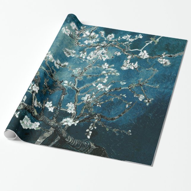 Papier Cadeau Van Gogh Almond Blossoms Dark Turquoise (Déroulé)