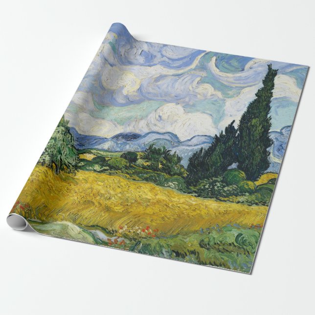 Papier Cadeau Van Gogh Champ de blé Cyprès Peinture (Déroulé)