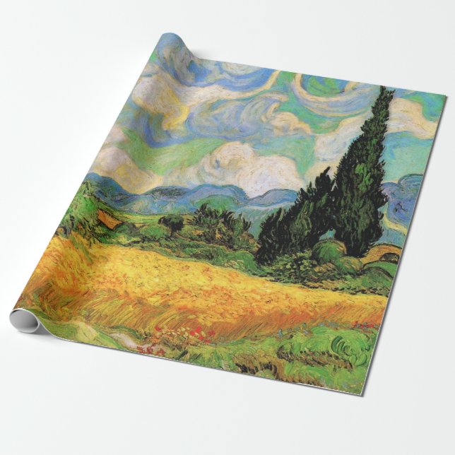 Papier Cadeau Van Gogh Champ de blé w Cyprès à Haute Galline (Déroulé)