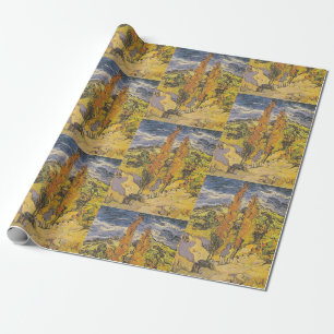 Papier Cadeau Van Gogh Deux Peupliers - Art de la nature jaune v