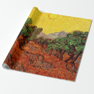 Papier Cadeau Van Gogh Oliviers avec ciel jaune et soleil