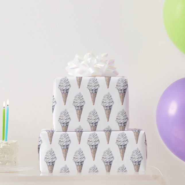 Papier Cadeau Vanilla Argent Confetti Ice Cream Cone Anniversair (Cadeaux de fête)
