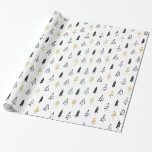 Papier Cadeau Variété d'arbre de Noël - Blanc