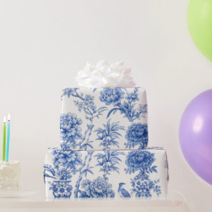 Papier Cadeau Vase floral en peonie de style chinoiserie bleu bl