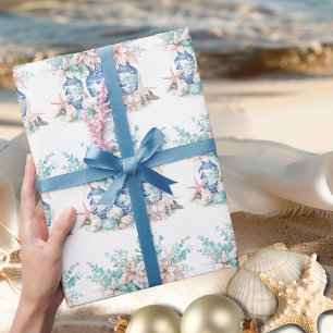 Papier Cadeau Vases Chinoiserie avec Eucalyptus & Poinsettias