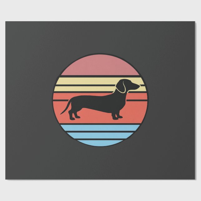 Papier Cadeau Vecteur de coucher de soleil rétro teckel (Plat)
