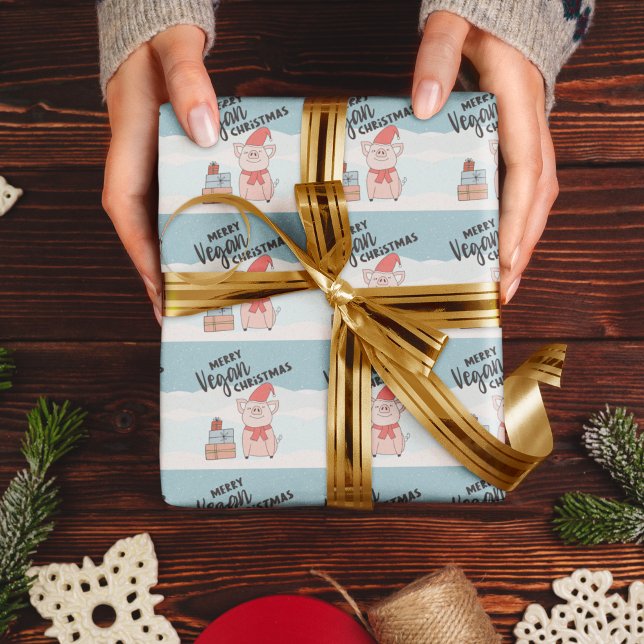 Papier Cadeau Végétan Noël avec piglet de dessin animé et cadeau (Créateur téléchargé)