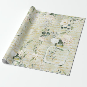 Papier Cadeau Végétation blanche romantique et florale botaniq