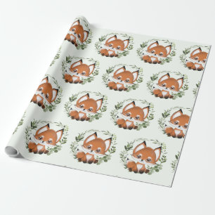 Papier Cadeau Végétation des bois de Whimsical Baby Fox