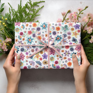 Papier Cadeau Végétation florale sauvage rose printanière coloré