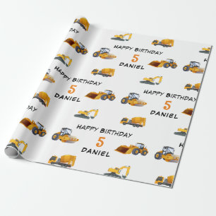 Papier Cadeau Véhicule de construction pour enfants Anniversaire