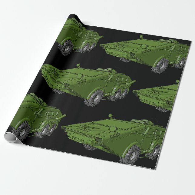 Papier Cadeau Véhicule militaire blindé vert (Déroulé)