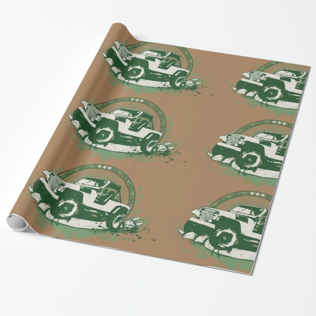 Papier Cadeau Véhicule Tout-Terrain 4x4 Vert (Déroulé)