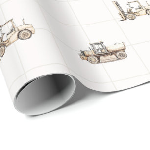 Papier Cadeau Véhicules de construction engins lourds beige