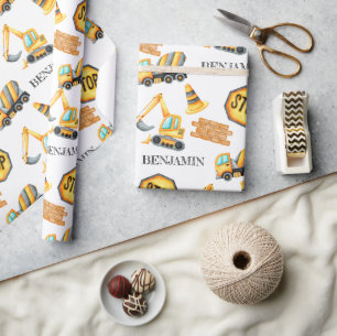 Papier Cadeau Véhicules de construction mignons Garçon Anniversa