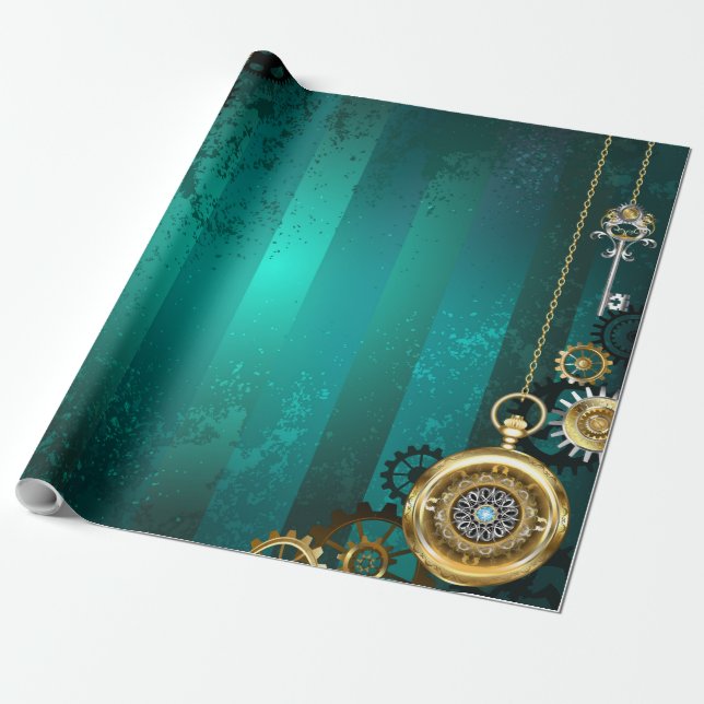 Papier Cadeau Veille bijoux Steampunk sur un Arrière - plan vert (Déroulé)