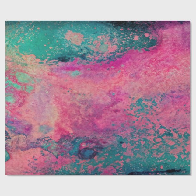 Papier Cadeau « Vellum Éthéré » – Abstrait Bleu Sarcelle Rose    (Plat)