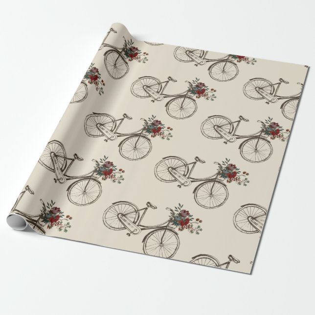 Papier Cadeau Vélo ancien avec panier de fleurs (Déroulé)