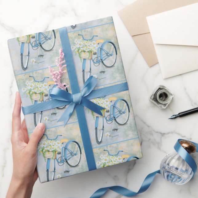 Papier Cadeau Vélo bleu avec marguerites (Cadeaux)